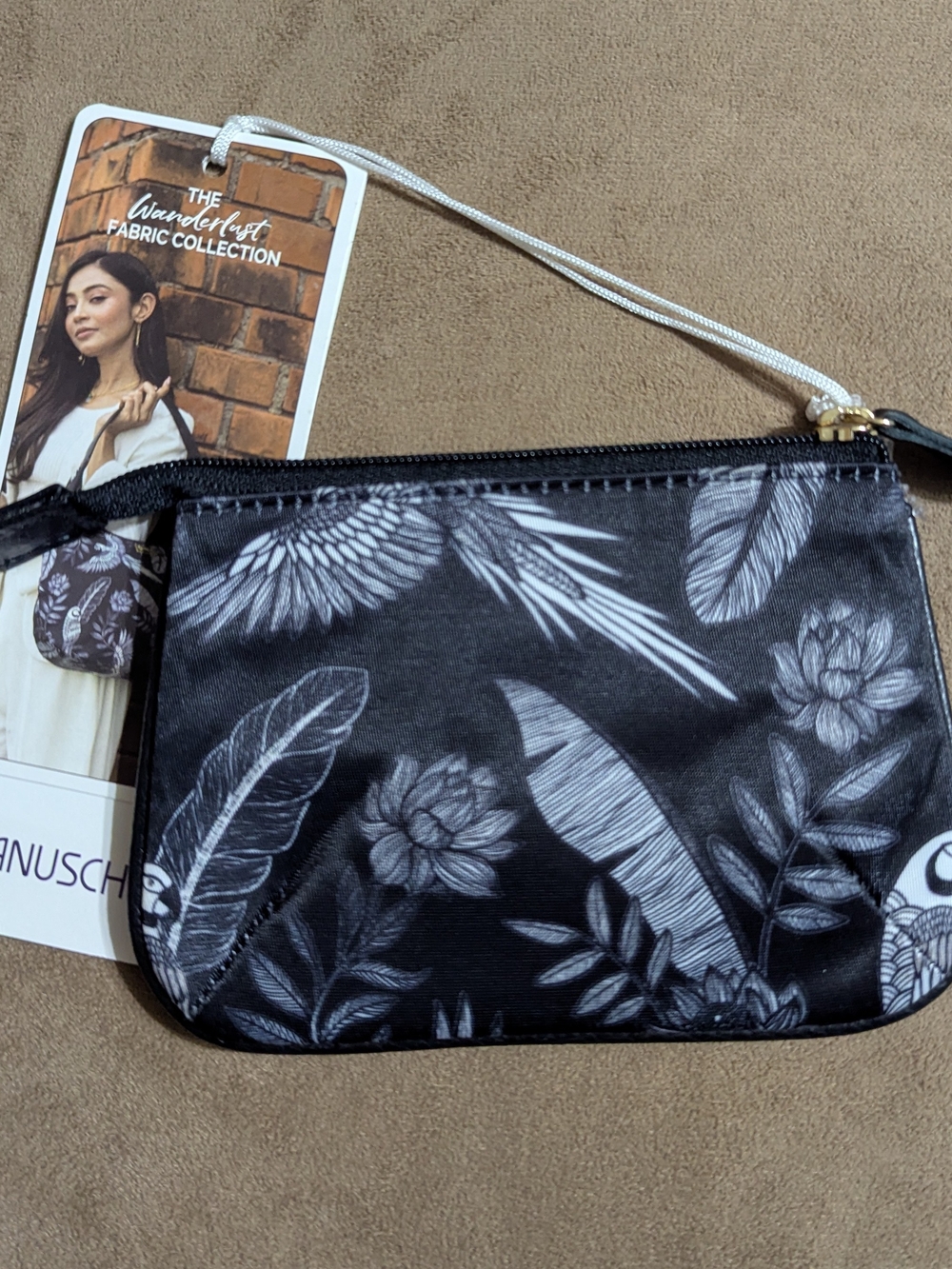 Anuschka Black Floral & Parrot Zip Travel Pouch - Picture 4 of 5